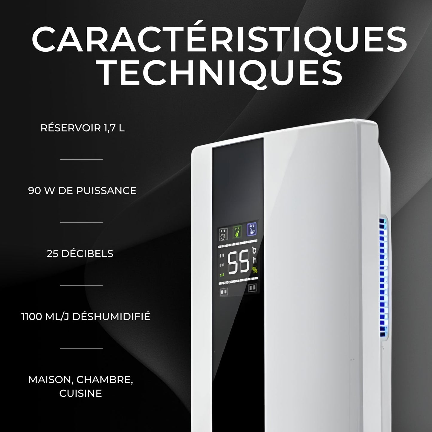 Déshumidificateur & Purificateur d'Air - Silencieux pour Maison, Chambre, Cuisine - Delair