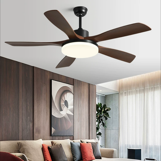 Ventilateur de Plafond 5 Pales en Bois - LED Dimmable Réversible 6 Vitesses 142 cm | POLA