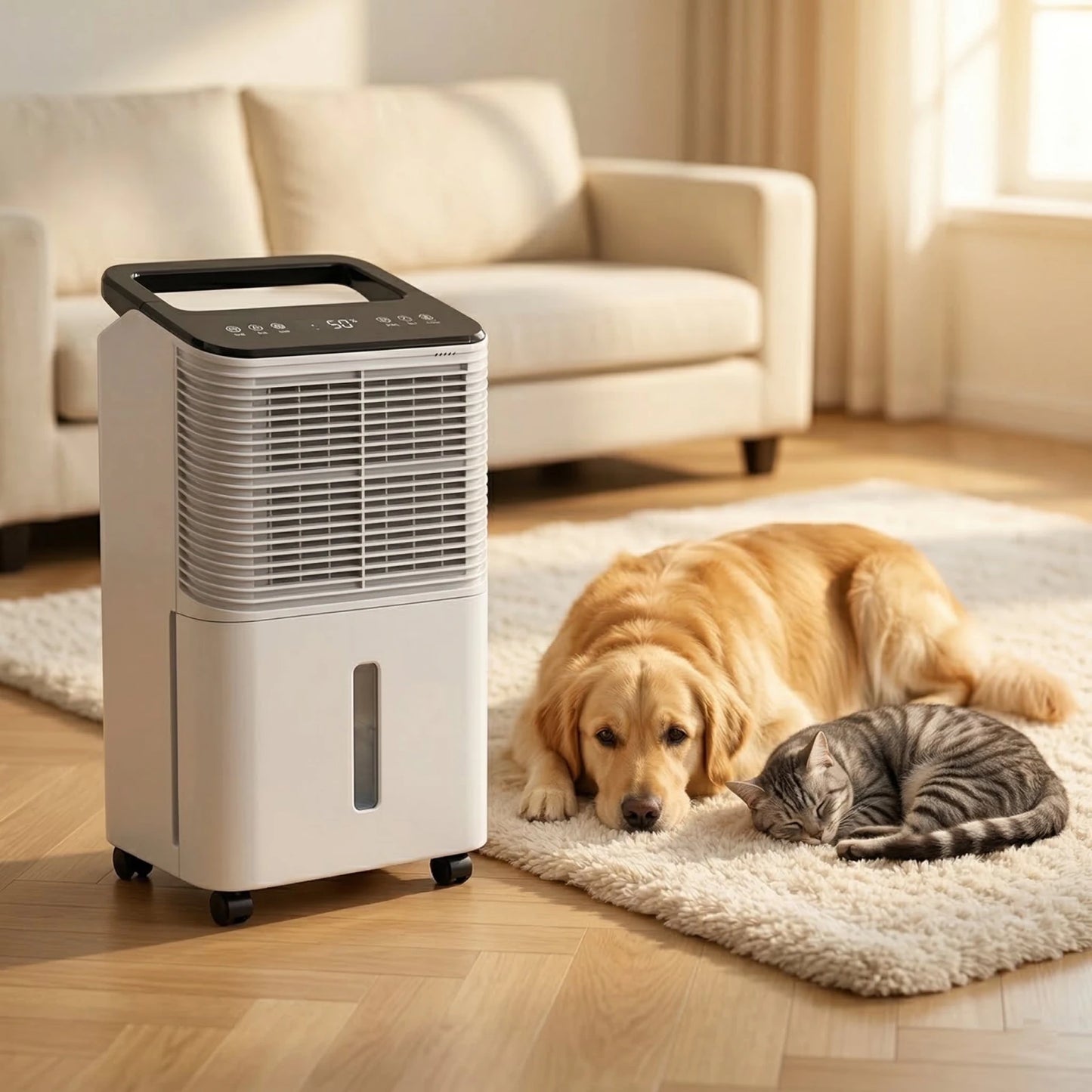 Déshumidificateur à Compresseur 16L/Jour R290 – Jusqu'à 60m² – Indicateur Couleur, Minuterie 24H, Mode Nuit 30dB - Delair
