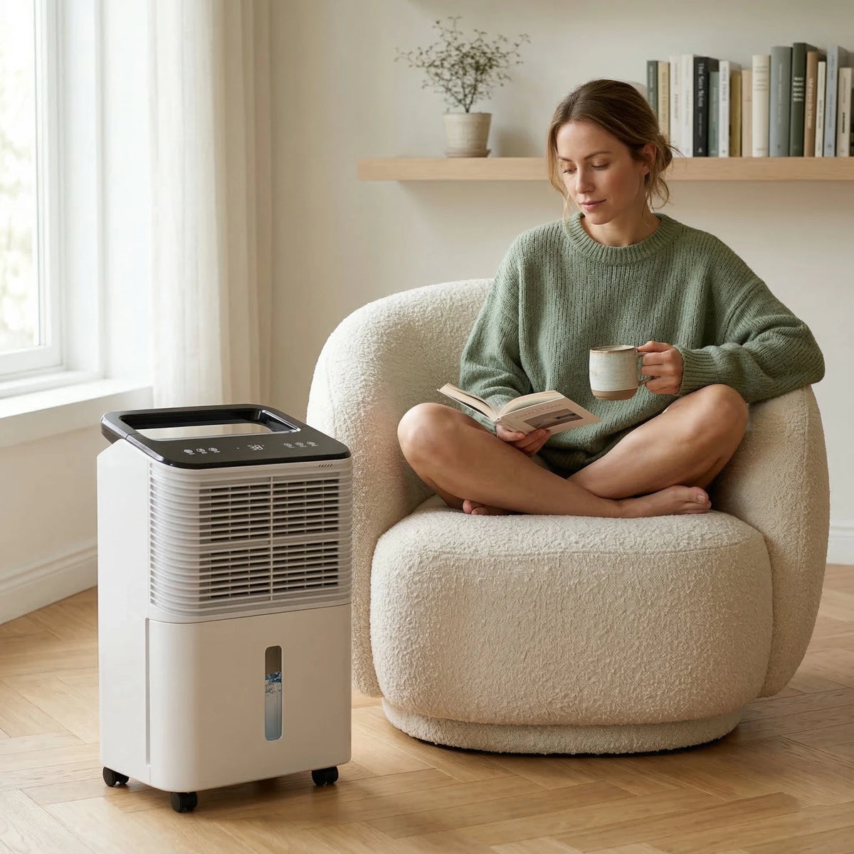 Déshumidificateur à Compresseur 16L/Jour R290 – Jusqu'à 60m² – Indicateur Couleur, Minuterie 24H, Mode Nuit 30dB - Delair