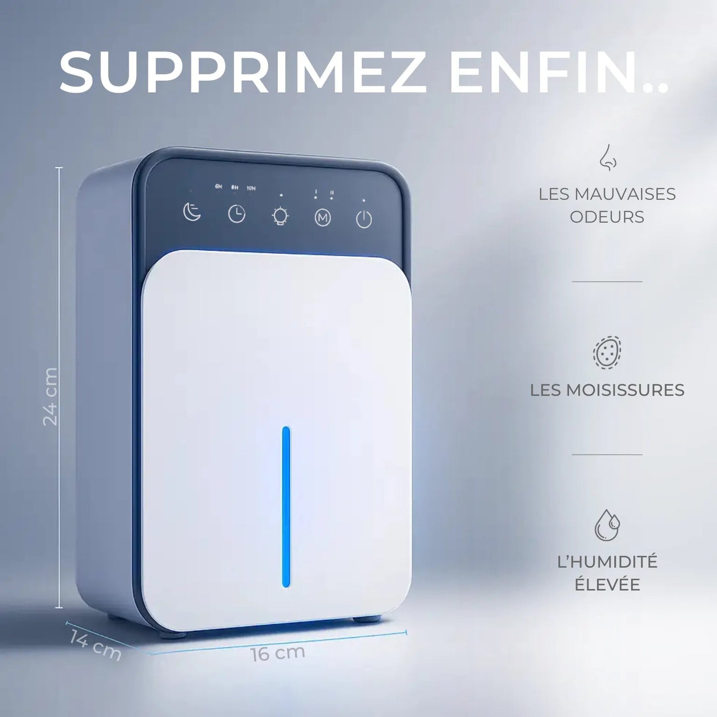 Déshumidificateur d'Air Intelligent Réservoir 1,5L – Silencieux & Programmable - Delair