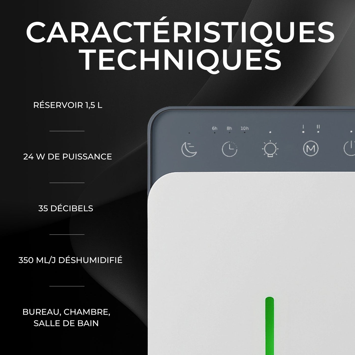 Déshumidificateur d'Air Intelligent Réservoir 1,5L – Silencieux & Programmable - Delair