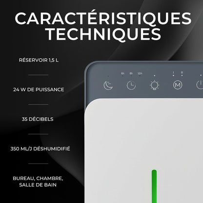 Déshumidificateur d'Air Intelligent Réservoir 1,5L – Silencieux & Programmable - Delair