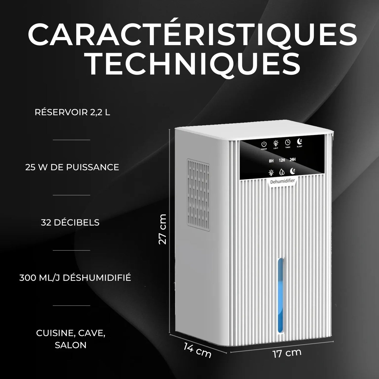 Déshumidificateur d’Air Portable – Grande Capacité et Écran LED – Cuisine Cave et Salon - Delair