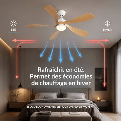 Ventilateur de Plafond en Bois 132 cm - Éclairage LED Dimmable | KOVA - Ventilateur de plafond - Delair