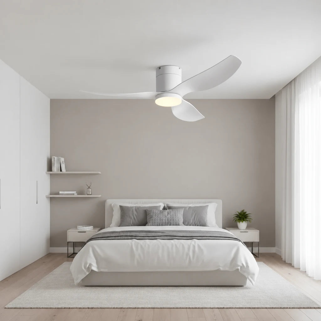 Ventilateur de Plafond Ultra-plat à Éclairage LED - Blanc & ABS Blanc TINO - Ventilateur de plafond - Delair