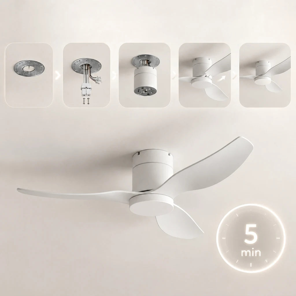 Ventilateur de Plafond Ultra-plat à Éclairage LED - Blanc & ABS Blanc TINO - Ventilateur de plafond - Delair