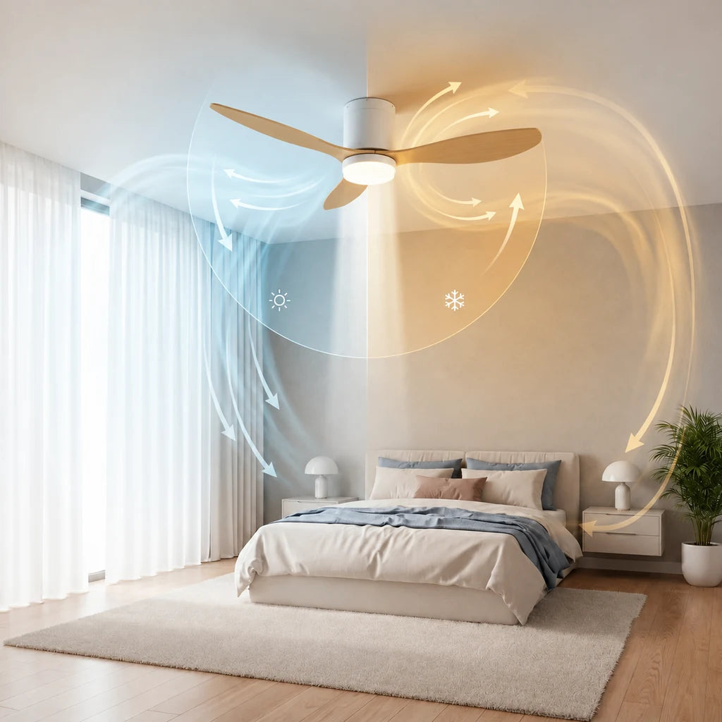 Ventilateur de Plafond Ultra-plat à Éclairage LED - Blanc & ABS Bois Clair BELO - Ventilateur de plafond - Delair
