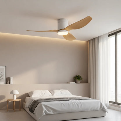 Ventilateur de Plafond Ultra-plat à Éclairage LED - Blanc & ABS Bois Clair BELO - Ventilateur de plafond - Delair