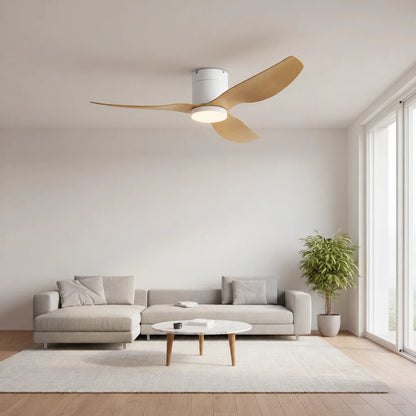 Ventilateur de Plafond Ultra-plat à Éclairage LED - Blanc & ABS Bois Clair BELO - Ventilateur de plafond - Delair
