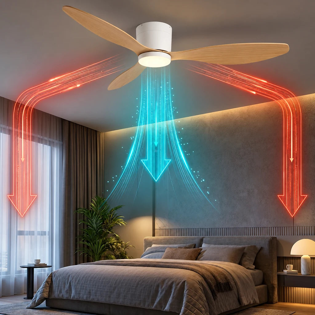 Ventilateur de Plafond Ultra-plat à Éclairage LED - Blanc & ABS Bois Clair BELO - Ventilateur de plafond - Delair