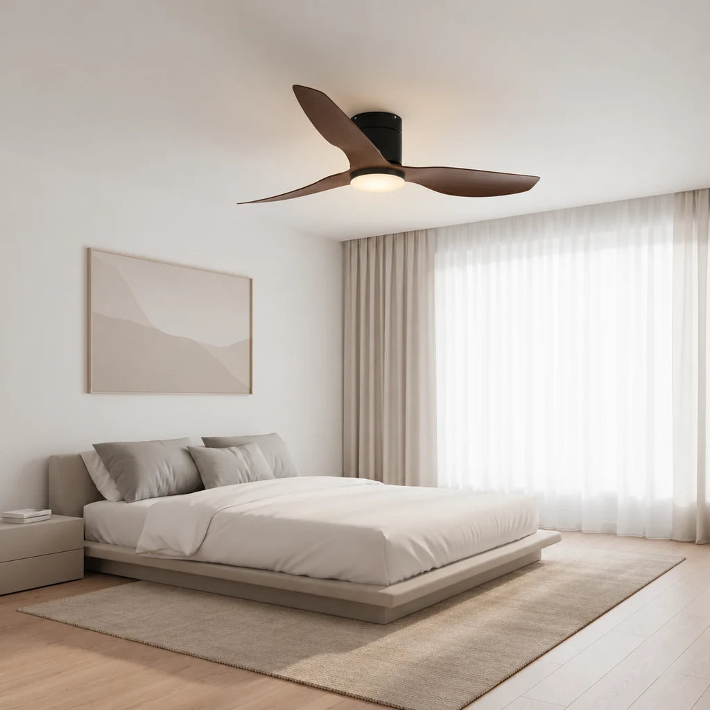 Ventilateur de Plafond Ultra-plat à Éclairage LED - Noir & ABS Bois Foncé SAMO - Ventilateur de plafond - Delair
