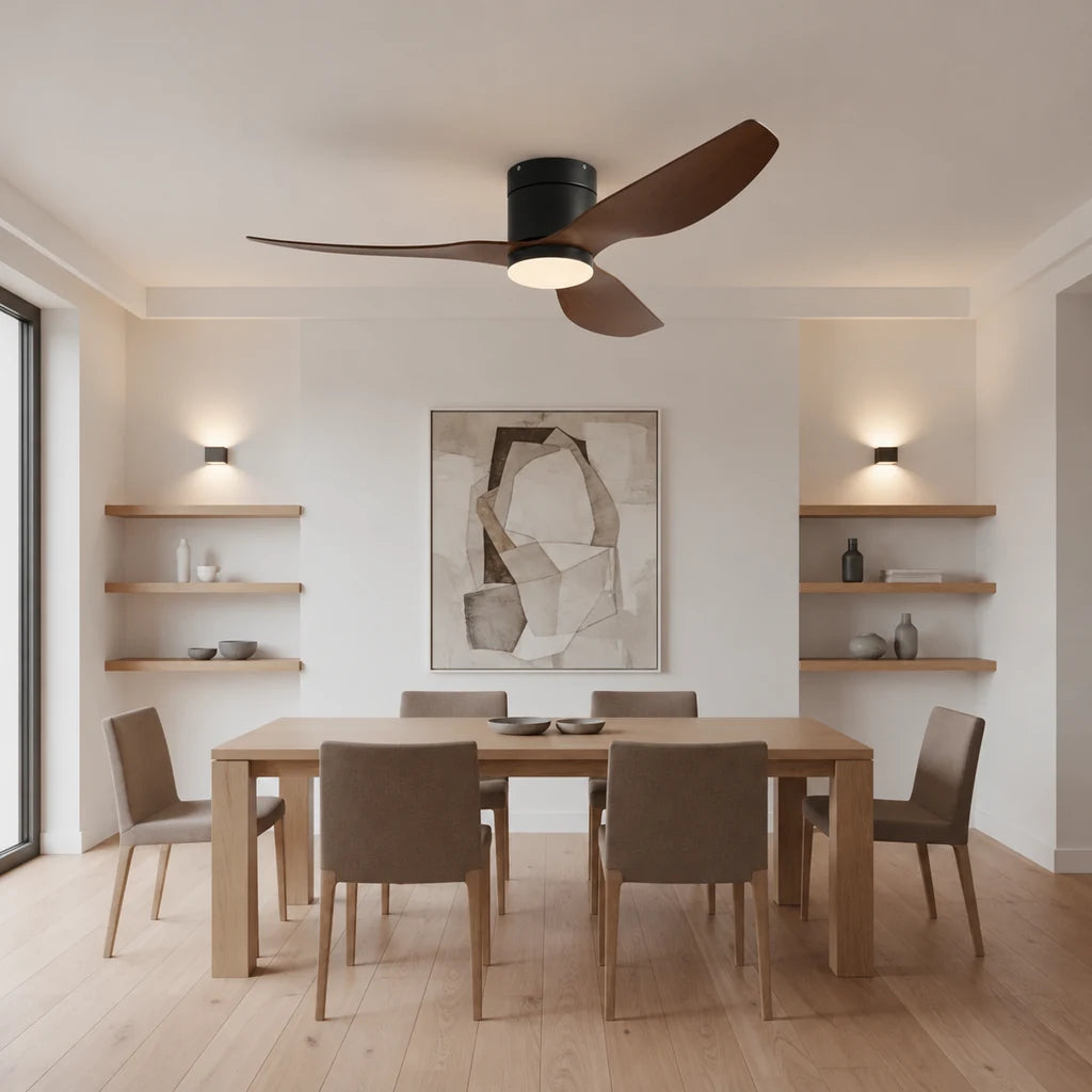 Ventilateur de Plafond Ultra-plat à Éclairage LED - Noir & ABS Bois Foncé SAMO - Ventilateur de plafond - Delair