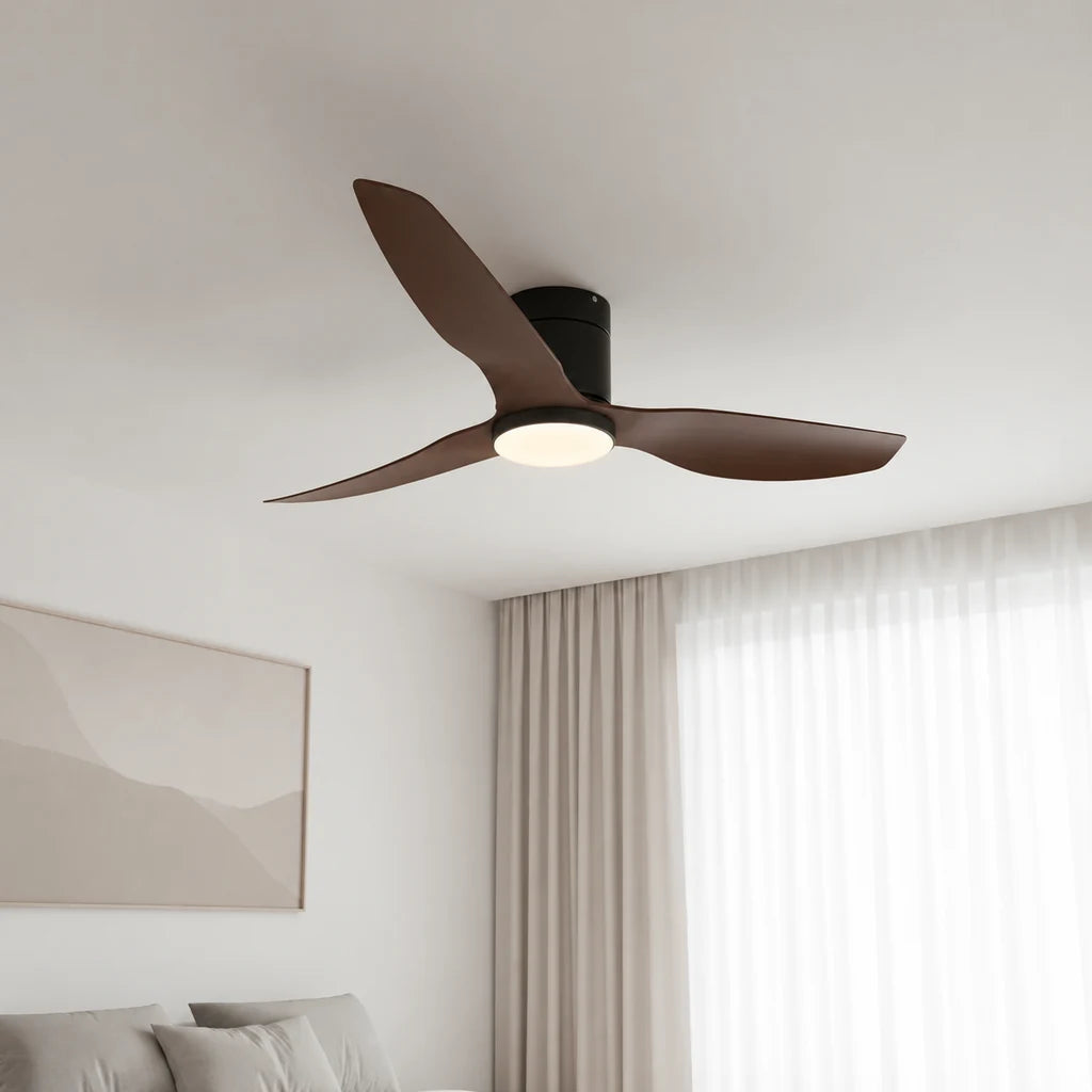 Ventilateur de Plafond Ultra-plat à Éclairage LED - Noir & ABS Bois Foncé SAMO - Ventilateur de plafond - Delair