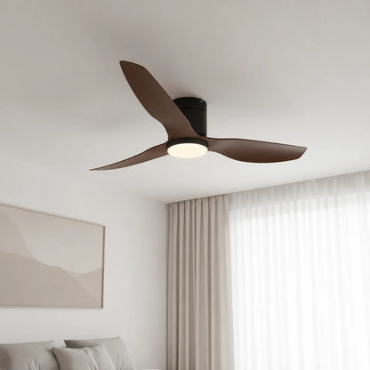 Ventilateur de Plafond Ultra-plat à Éclairage LED - Noir & ABS Bois Foncé SAMO - Ventilateur de plafond - Delair