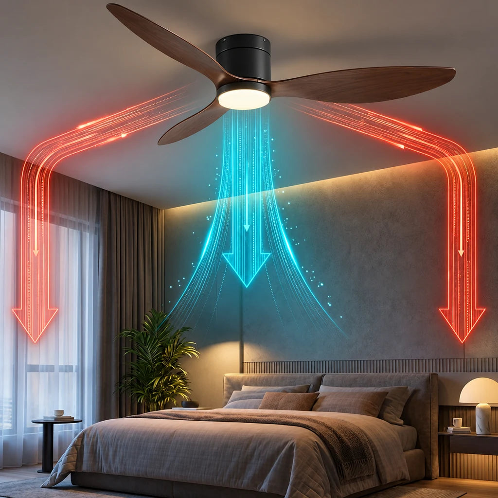 Ventilateur de Plafond Ultra-plat à Éclairage LED - Noir & ABS Bois Foncé SAMO - Ventilateur de plafond - Delair