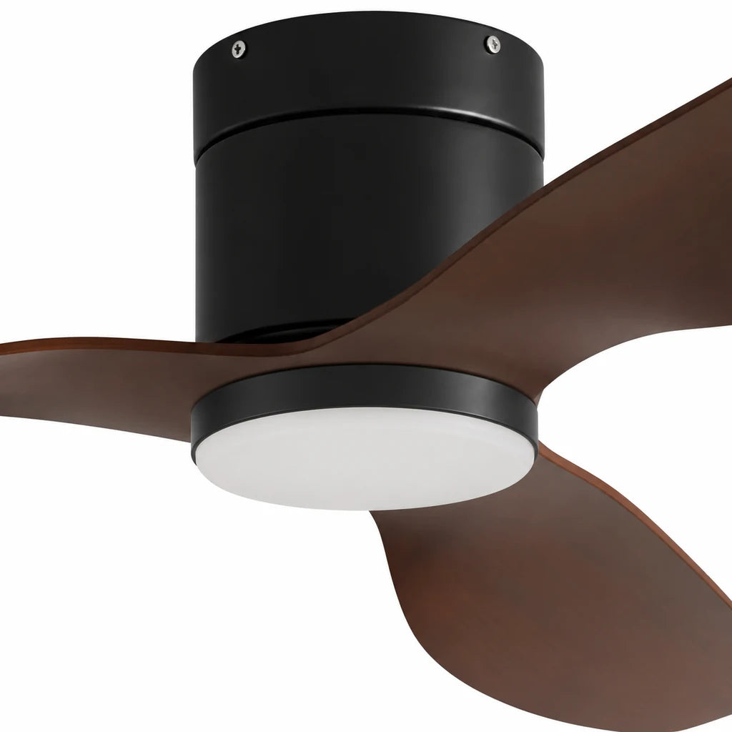Ventilateur de Plafond Ultra-plat à Éclairage LED - Noir & ABS Bois Foncé SAMO - Ventilateur de plafond - Delair