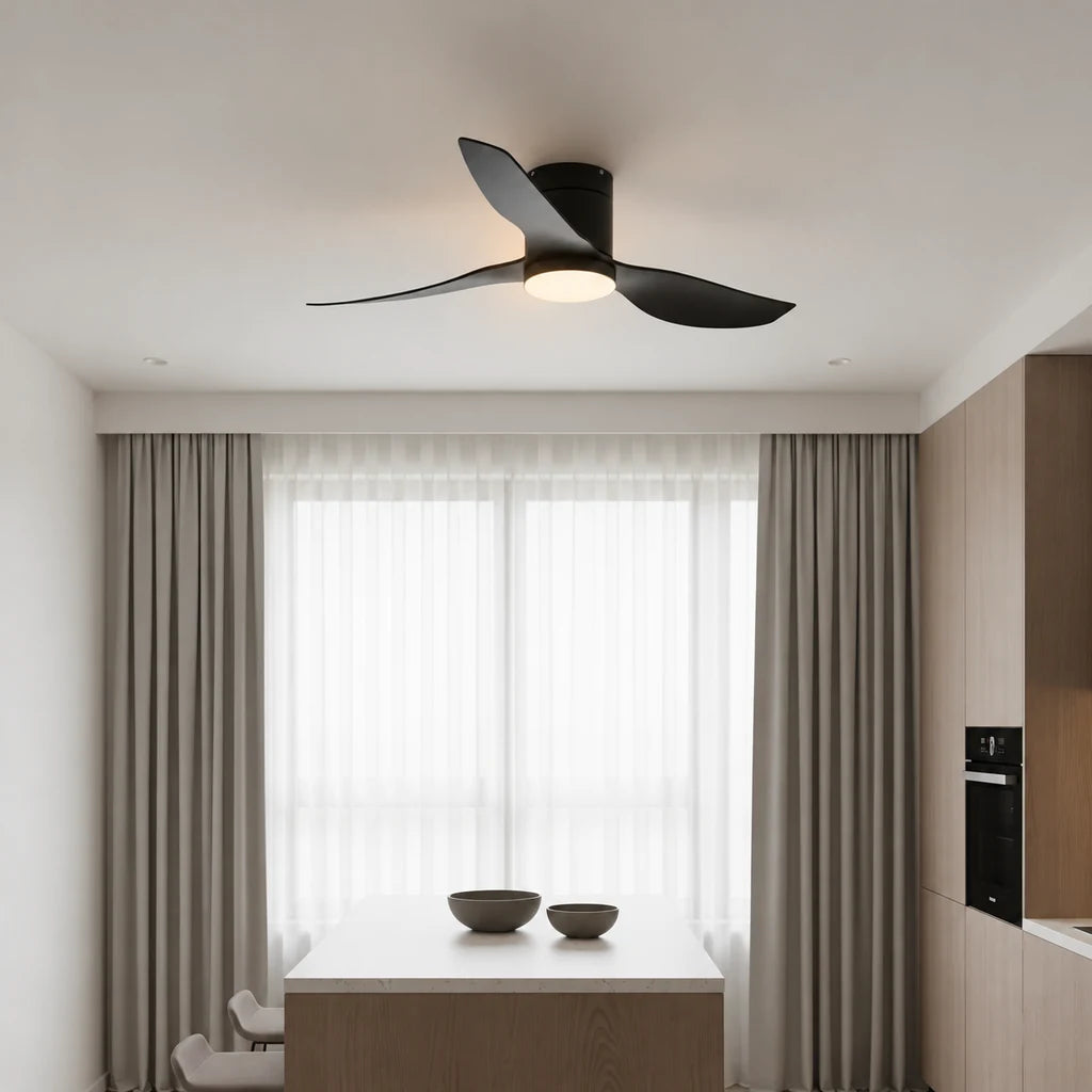 Ventilateur de Plafond Ultra-plat à Éclairage LED - Noir & ABS Noir VALO - Ventilateur de plafond - Delair