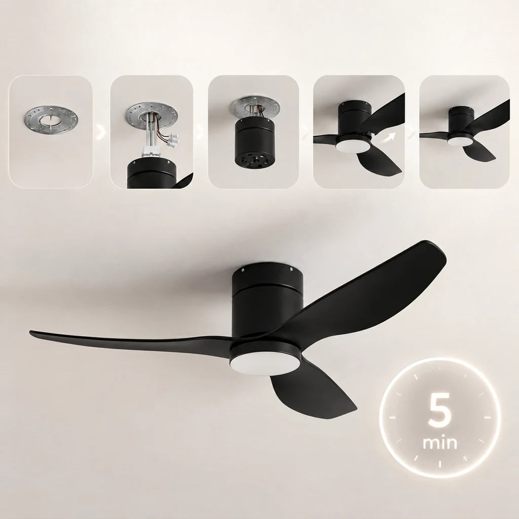 Ventilateur de Plafond Ultra-plat à Éclairage LED - Noir & ABS Noir VALO - Ventilateur de plafond - Delair
