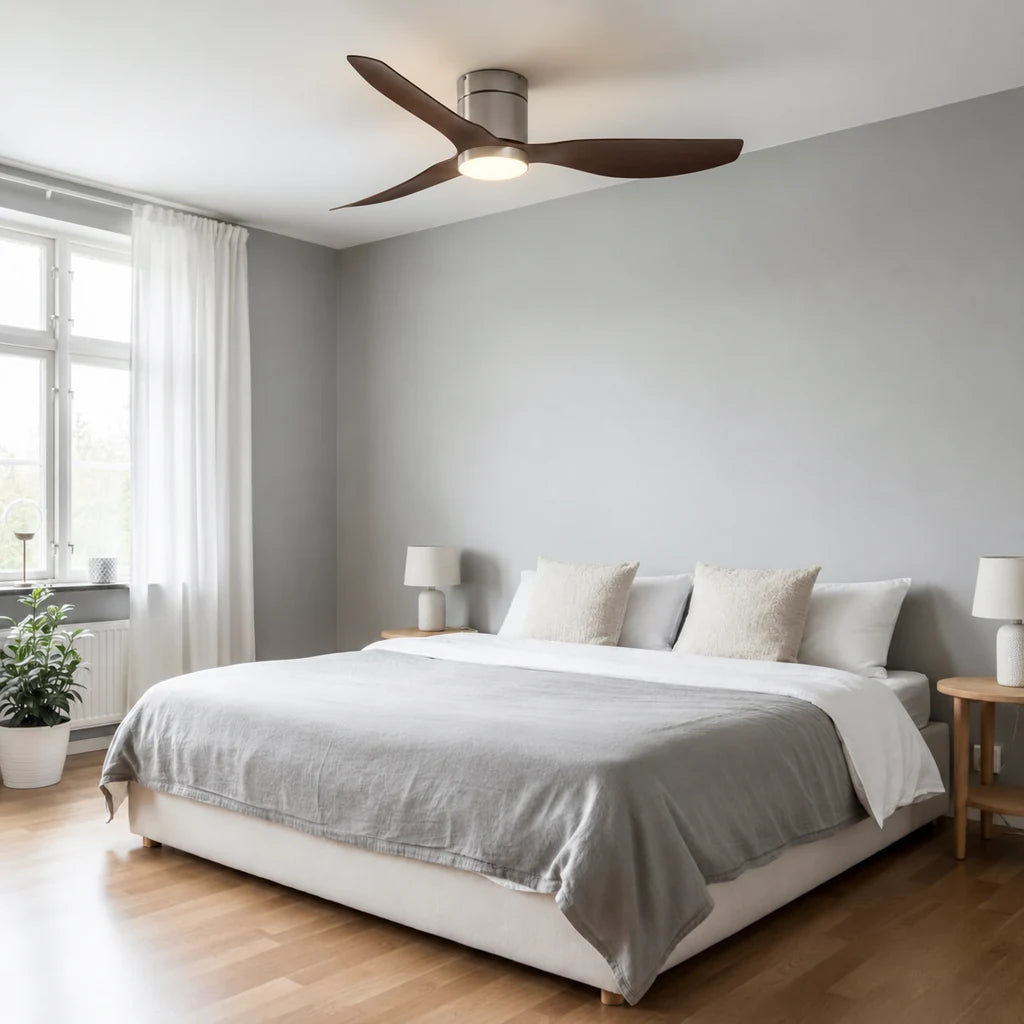 Ventilateur de Plafond Ultra Silencieux à Éclairage LED - Argent & ABS Bois Foncé MILO - Ventilateur de plafond - Delair