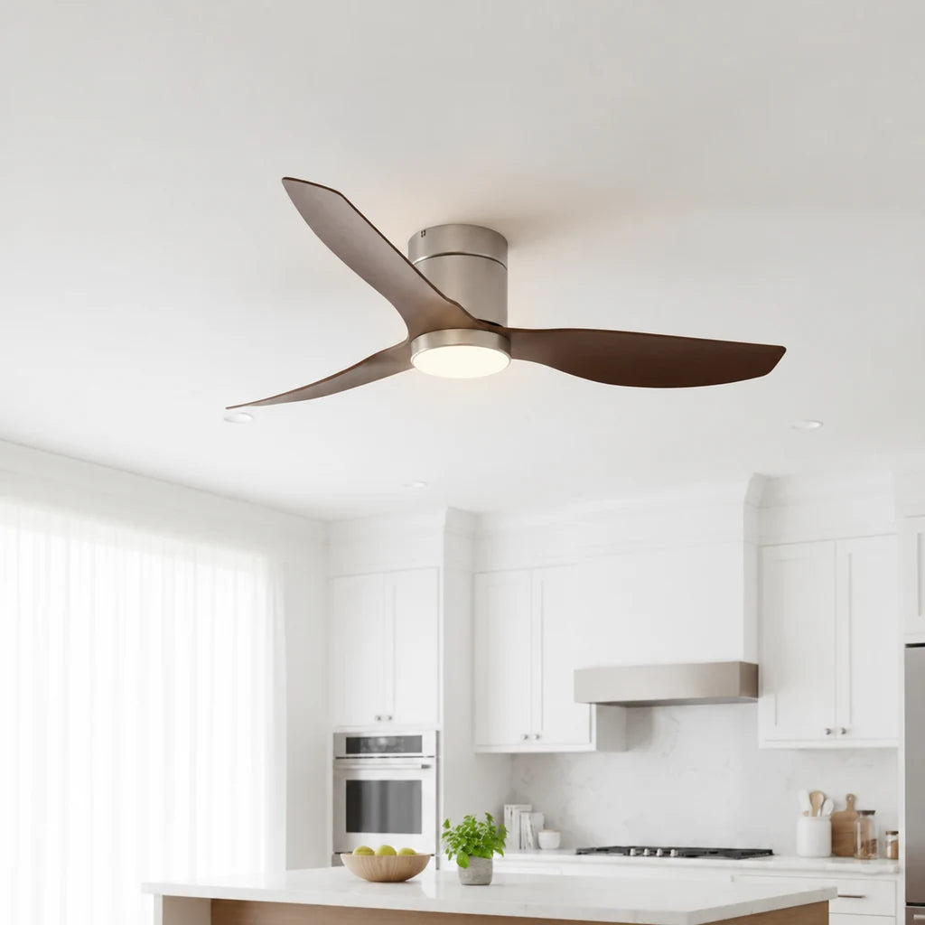 Ventilateur de Plafond Ultra Silencieux à Éclairage LED - Argent & ABS Bois Foncé MILO - Ventilateur de plafond - Delair