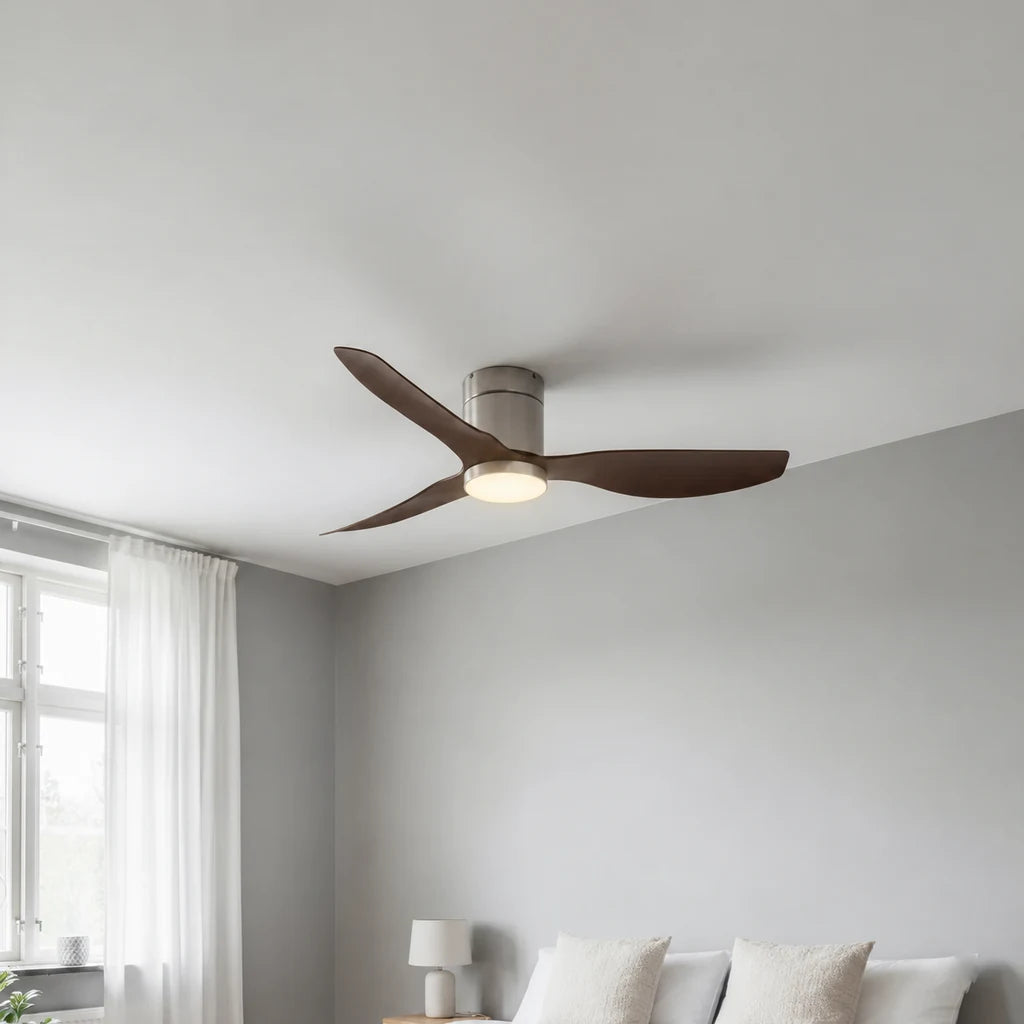Ventilateur de Plafond Ultra Silencieux à Éclairage LED - Argent & ABS Bois Foncé MILO - Ventilateur de plafond - Delair