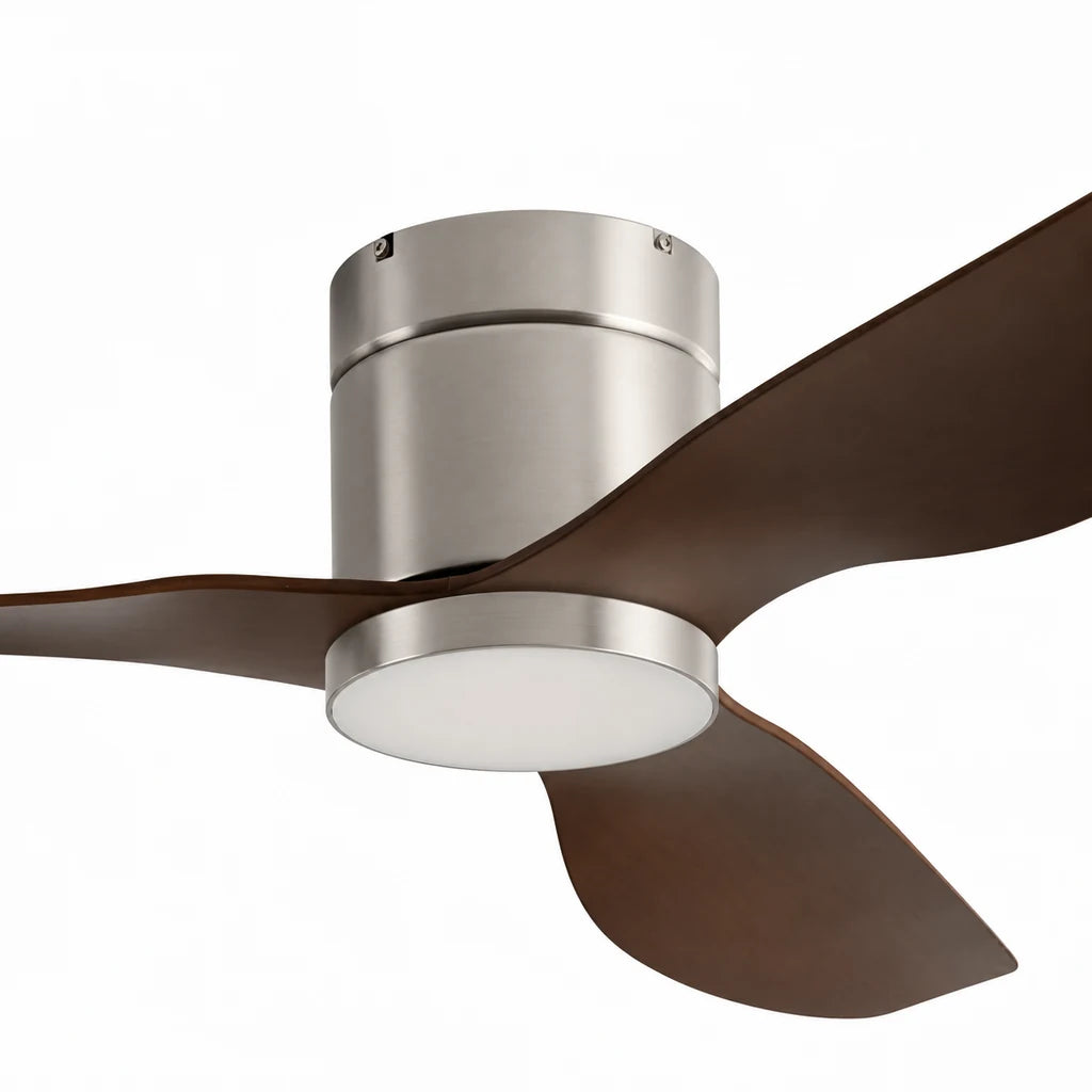 Ventilateur de Plafond Ultra Silencieux à Éclairage LED - Argent & ABS Bois Foncé MILO - Ventilateur de plafond - Delair