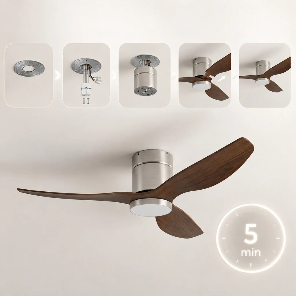 Ventilateur de Plafond Ultra Silencieux à Éclairage LED - Argent & ABS Bois Foncé MILO - Ventilateur de plafond - Delair