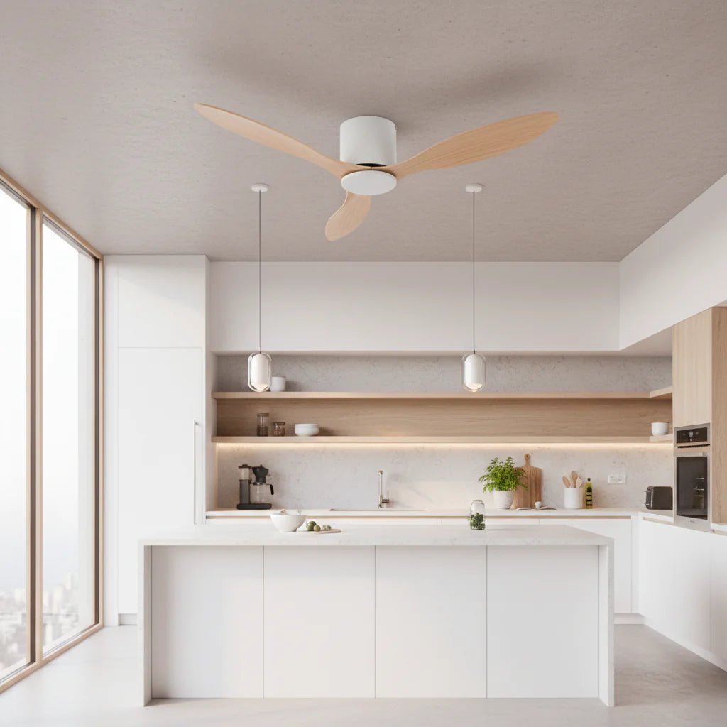 Ventilateur plafond Silencieux Moteur DC - Blanc & ABS Bois Clair NANO - Ventilateur de plafond - Delair