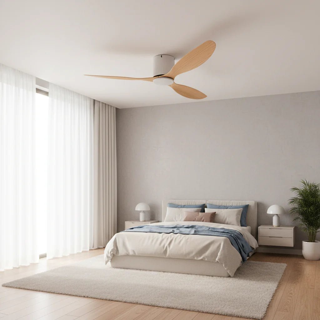 Ventilateur plafond Silencieux Moteur DC - Blanc & ABS Bois Clair NANO - Ventilateur de plafond - Delair